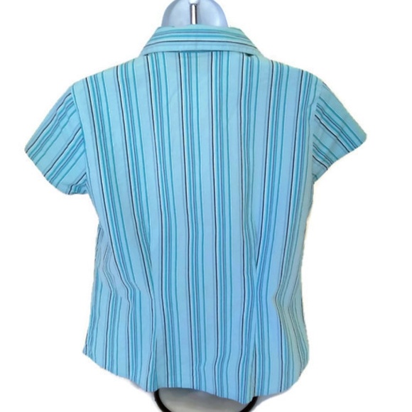 A.L.C. Stretch Women's Med Top Blue White Striped Shirt Size Medium - Picture 4 of 8